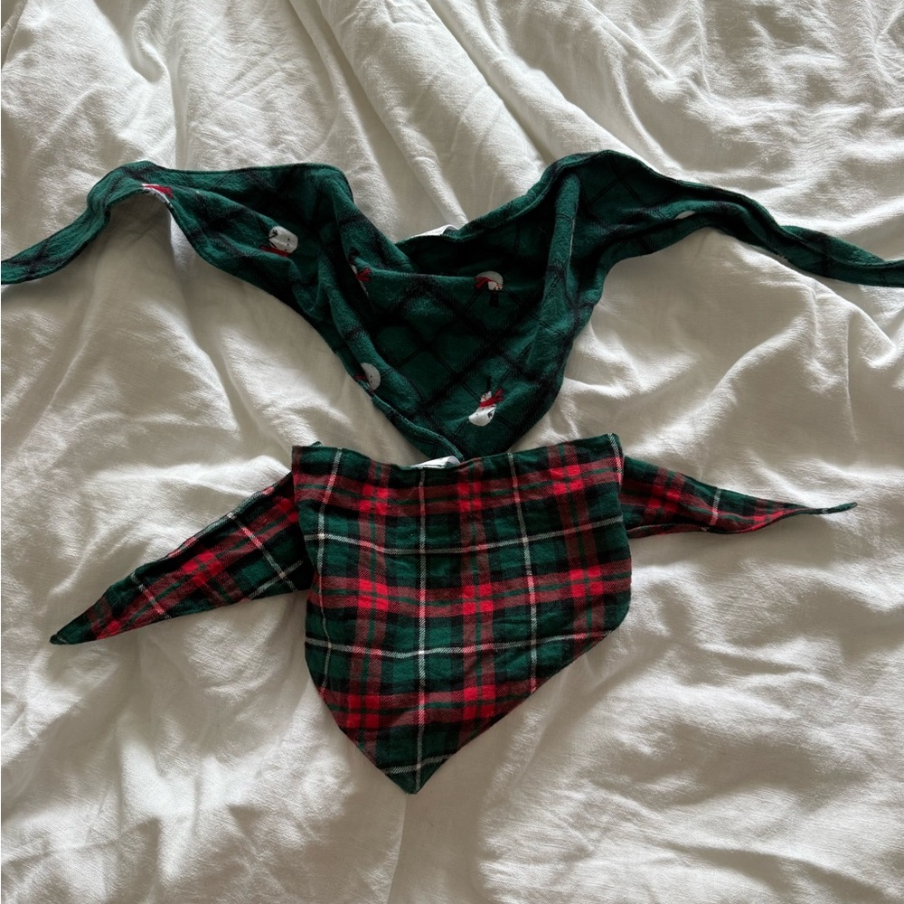 Pet Plaid and Snowman pets Bandana Set